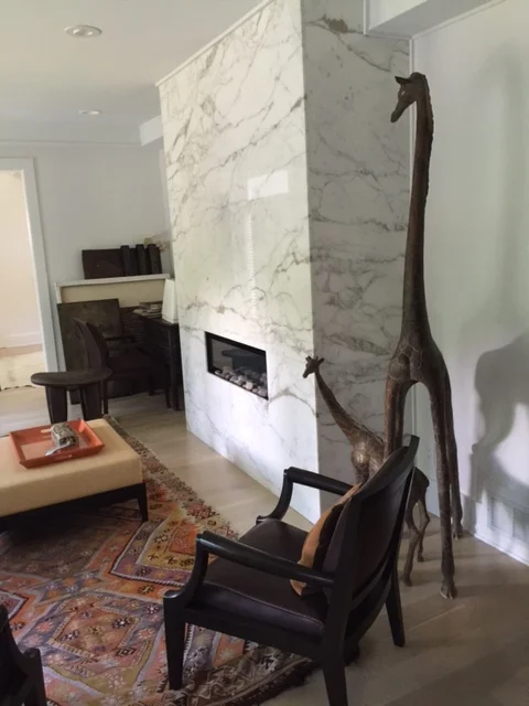 Marble fireplace using two full slabs